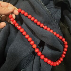 Red Bamboo Coral Vermeil 14k Sterling Beaded Necklace